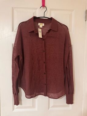 Anthropologie Mauve Sheer Blouse – Soft, Romantic Button-Down with Airy Feel